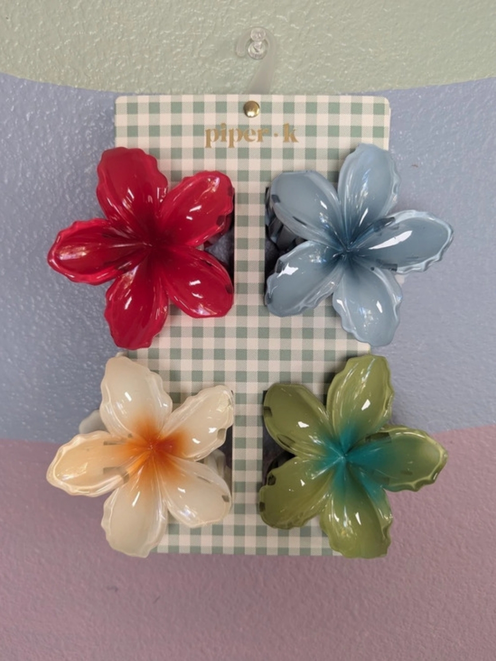 Piper K 4-Pack Floral Hair Claw Clip Set In Red, Blue, Yellow, & Green
